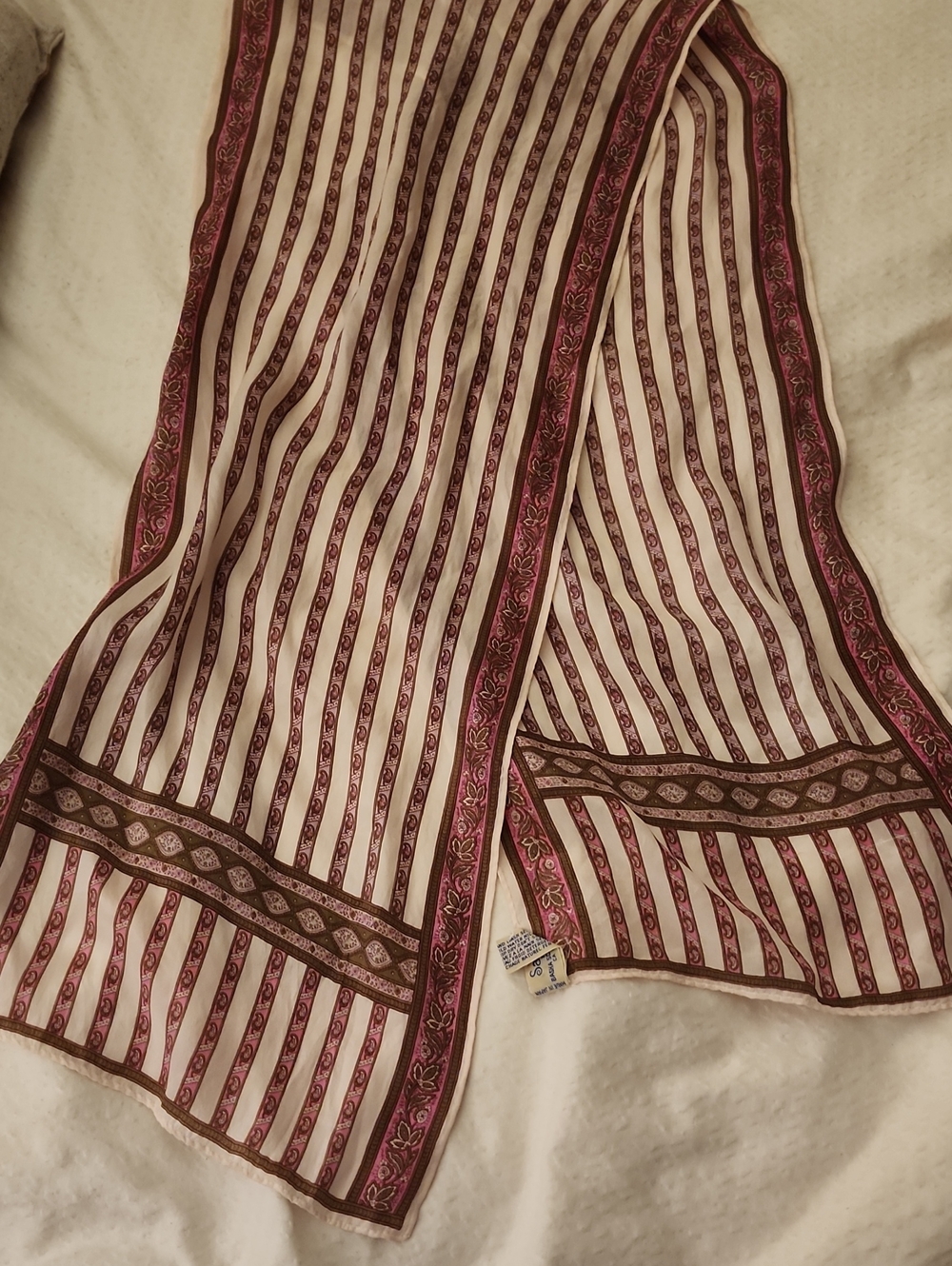 100% Silk Striped Pink/Brown Scarf